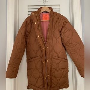 J. Crew Quilted Cocoon Puffer Coat, in color Dark Nutmeg, size Small